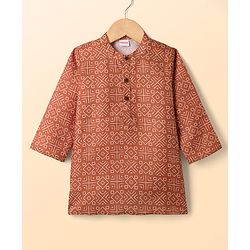 Babyhug Cambric Woven Full Sleeves Kurta Pajama Set with Abstract Print - Maroon