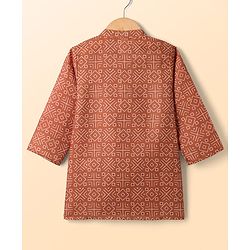 Babyhug Cambric Woven Full Sleeves Kurta Pajama Set with Abstract Print - Maroon