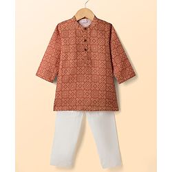 Babyhug Cambric Woven Full Sleeves Kurta Pajama Set with Abstract Print - Maroon