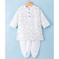 Babyhug Cambric Woven Full Sleeves Kurta Dhoti Set with Floral Print - White