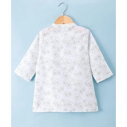 Babyhug Cambric Woven Full Sleeves Kurta Dhoti Set with Floral Print - White