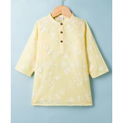 Babyhug 100% Cotton Woven Full Sleeves Floral Embroidered Cambric Kurta & Dhoti Set - Yellow