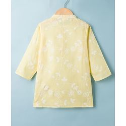 Babyhug 100% Cotton Woven Full Sleeves Floral Embroidered Cambric Kurta & Dhoti Set - Yellow