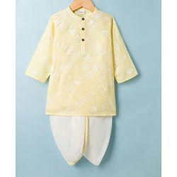 Babyhug 100% Cotton Woven Full Sleeves Floral Embroidered Cambric Kurta & Dhoti Set - Yellow