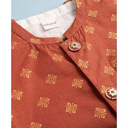 Babyhug Cambric Woven Full Sleeves Solid Kurta & Dhoti Set With Foil Printed Jacket - Rust Orange