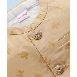 Babyhug Cambric Woven Full Sleeves Kurta Dhoti Set with Jacket & Motif Foil Print - Beige