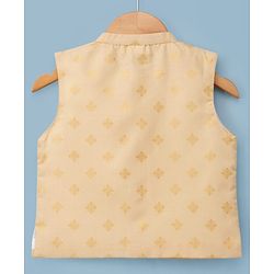 Babyhug Cambric Woven Full Sleeves Kurta Dhoti Set with Jacket & Motif Foil Print - Beige