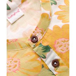 Babyhug Cambric Woven Full Sleeves Kurta Dhoti Set with Floral Print - Off White