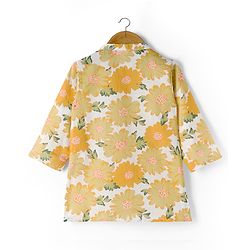 Babyhug Cambric Woven Full Sleeves Kurta Dhoti Set with Floral Print - Off White