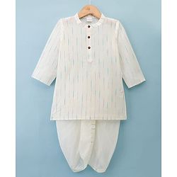 Babyhug 100% Cotton Dobby Woven Full Sleeves Kurta & Dhoti Set With Embroidery - Off White