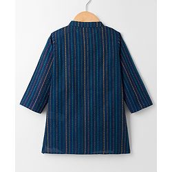 Babyhug 100% Cotton Dobby Woven Full Sleeves Striped Kurta Dhoti Set - Navy Blue