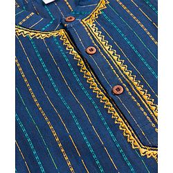 Babyhug 100% Cotton Dobby Woven Full Sleeves Striped Kurta Dhoti Set - Navy Blue
