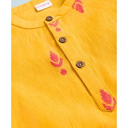 Babyhug 100% Cotton Dobby Woven Full Sleeves Kurta & Dhoti Set With Embroidery Detailing - Yellow