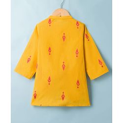 Babyhug 100% Cotton Dobby Woven Full Sleeves Kurta & Dhoti Set With Embroidery Detailing - Yellow