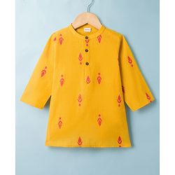 Babyhug 100% Cotton Dobby Woven Full Sleeves Kurta & Dhoti Set With Embroidery Detailing - Yellow
