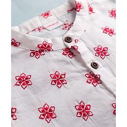 Babyhug Cambric Woven Full Sleeves Kurta Dhoti Set with Floral Print - White