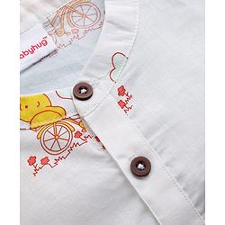 Babyhug Cambric Woven Full Sleeves Kurta Dhoti Set with Elephant Print - White & Yellow
