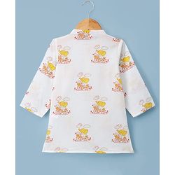 Babyhug Cambric Woven Full Sleeves Kurta Dhoti Set with Elephant Print - White & Yellow