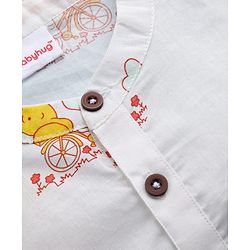 Babyhug Cambric Woven Full Sleeves Kurta Dhoti Set with Elephant Print - White & Yellow