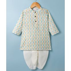Babyhug Cambric Cotton Woven Full Sleeves Kurta Dhoti Set with Print - Multicolor