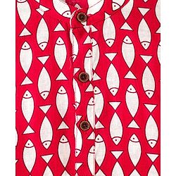 Babyhug Cambric Cotton Woven Full Sleeves Kurta Dhoti Set with Fish Print - Red & White