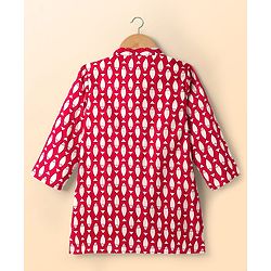 Babyhug Cambric Cotton Woven Full Sleeves Kurta Dhoti Set with Fish Print - Red & White
