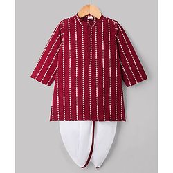 Babyhug 100% Cotton Woven Full Sleeves Printed Kurta & Dhoti Set - Maroon