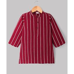 Babyhug 100% Cotton Woven Full Sleeves Printed Kurta & Dhoti Set - Maroon