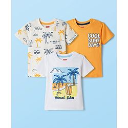 Babyhug Cotton Knit Half Sleeves T-Shirts With Beach Theme Print Pack of 3 - Multicolor
