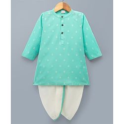 Babyhug 100% Cotton Woven Full Sleeves Floral Embroidered Kurta & Dhoti Set - Turquoise