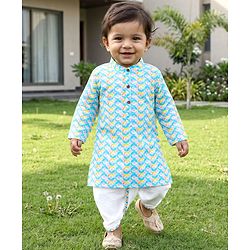 Babyhug Cotton Woven Full Sleeves Kurta Dhoti Set with Floral Print - Multicolor