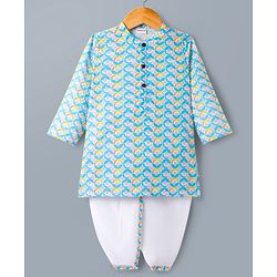 Babyhug Cotton Woven Full Sleeves Kurta Dhoti Set with Floral Print - Multicolor
