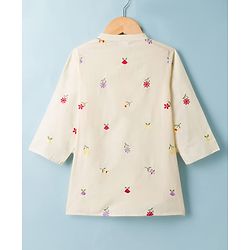 Babyhug 100% Cotton Woven Full Sleeves Floral Embroidered Kurta & Dhoti Set - Beige