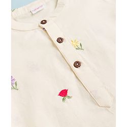 Babyhug 100% Cotton Woven Full Sleeves Floral Embroidered Kurta & Dhoti Set - Beige