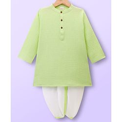 Babyhug Cotton Goss Woven Full Sleeves Solid Color Kurta Dhoti Set - Light Green