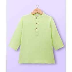 Babyhug Cotton Goss Woven Full Sleeves Solid Color Kurta Dhoti Set - Light Green