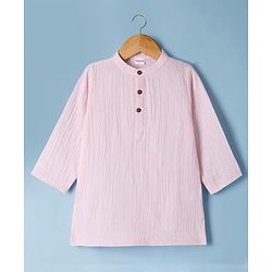 Babyhug Cotton Goss Woven Full Sleeves Solid Color Kurta Dhoti Set - Light Pink & White