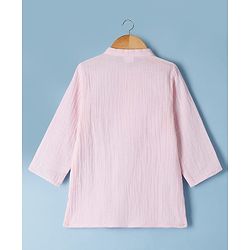 Babyhug Cotton Goss Woven Full Sleeves Solid Color Kurta Dhoti Set - Light Pink & White