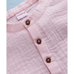 Babyhug Cotton Goss Woven Full Sleeves Solid Color Kurta Dhoti Set - Light Pink & White