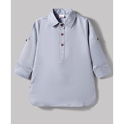 Babyhug 100% Cotton Woven Full Sleeves Solid Pathani Kurta & Pyjama Set - Grey