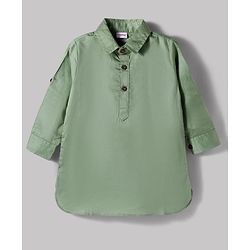 Babyhug 100% Cotton Woven Full Sleeves Solid Pathani Kurta & Pyjama Set - Olive Green
