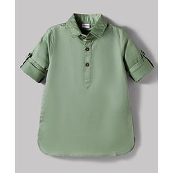 Babyhug 100% Cotton Woven Full Sleeves Solid Pathani Kurta & Pyjama Set - Olive Green