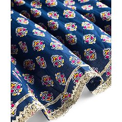Babyhug Cotton Woven Three Fourth Sleeves Kurta & Palazo Set With Dupatta - Navy Blue