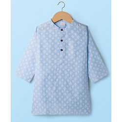 Babyhug Cambric Woven Full Sleeves Printed Kurta Pyjama Set - Blue