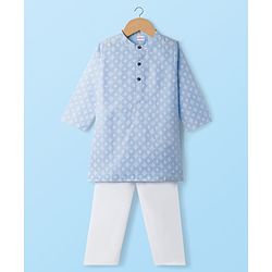 Babyhug Cambric Woven Full Sleeves Printed Kurta Pyjama Set - Blue