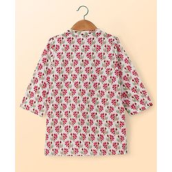 Babyhug Cambric Woven Full Sleeves Kurta Pyjama Set With Floral Print - White
