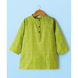 Babyhug Cambric Woven Full Sleeves Kurta Pajama Set with Abstract Print - Green