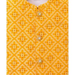 Babyhug Cambric Woven Full Sleeves Kurta Pajama Set with Jacket & Motif Print - Yellow & White