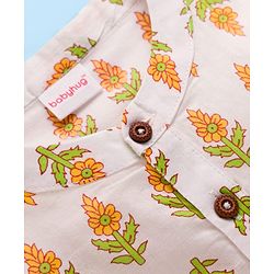 Babyhug Cambric Woven Full Sleeves Kurta Pajama Set with Floral Print - White