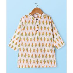 Babyhug Cambric Woven Full Sleeves Kurta Pajama Set with Floral Print - White